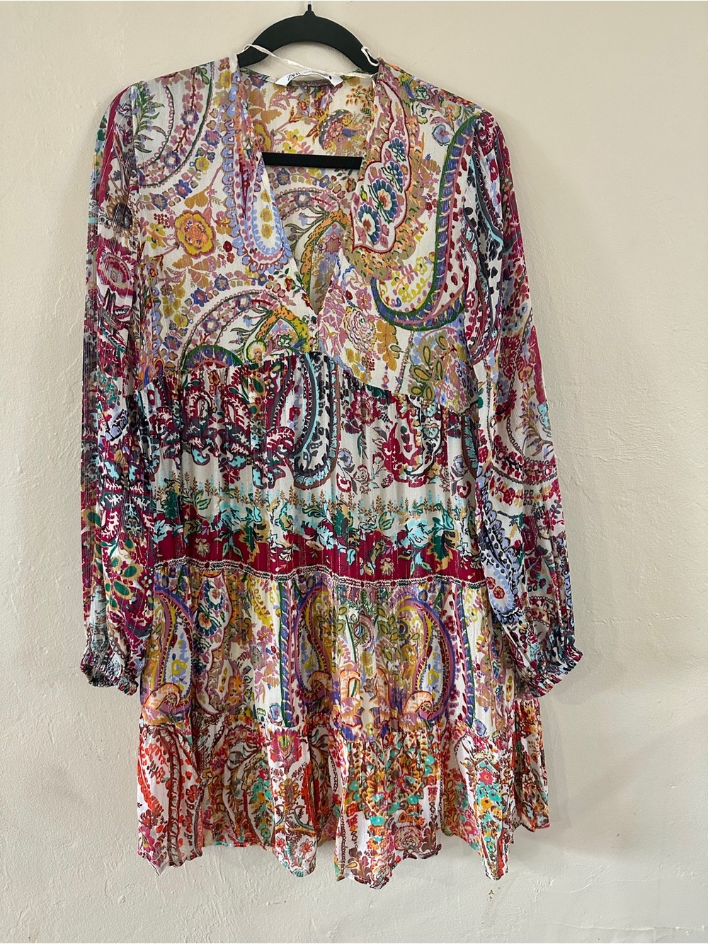 Zara Multicolor Paisley Boho Tunic Dress Size S